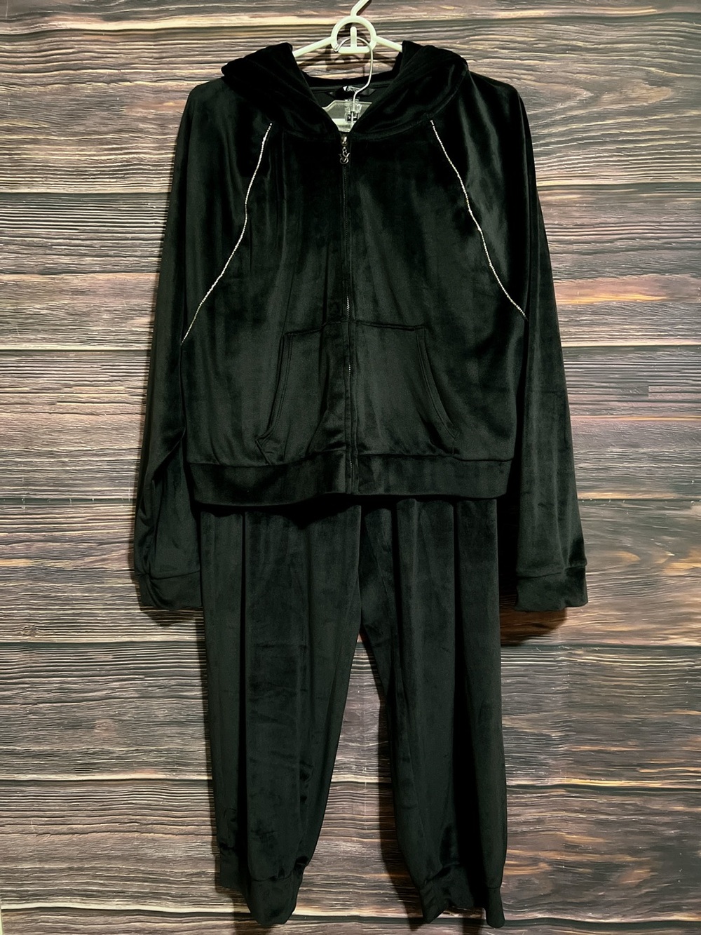 Victoria's Secret Black Velvet Zip Hoodie and Pants Set